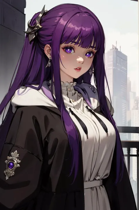 <lora:edgMuglerHoodies:1> hoodie, edgTM_style fashion, edgTM, eccentric clothing, wearing edgTM_style fashion hoodie, <lora:CHAR-Fern:1> FernFrieren, very long hair, purple eyes, (purple pupils),, absurdres, ultra detailed, masterpiece, best quality, aesthetic, detailed,