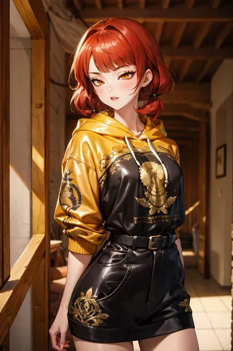 <lora:edgNoireHoodies:0.8> edgNoire, hoodie,  ([black dress, short skirt|hoodie]::0.5), a woman in a sheer see through ([black dress, short skirt|hoodie]::0.5), ,wearing edgNoire _(hoodie,leather belt, golden embroidery:1.2),, absurdres, ultra detailed, masterpiece, best quality, aesthetic, detailed,, solo, 1girl, red hair, orange eyes, amber eyes, swept bangs, parted bangs, <lora:LowTwintailsHelper:1> low twintails,
short hair, medium hair, small breasts, <lora:Tsurime3:1>, (tsurime:1.2),