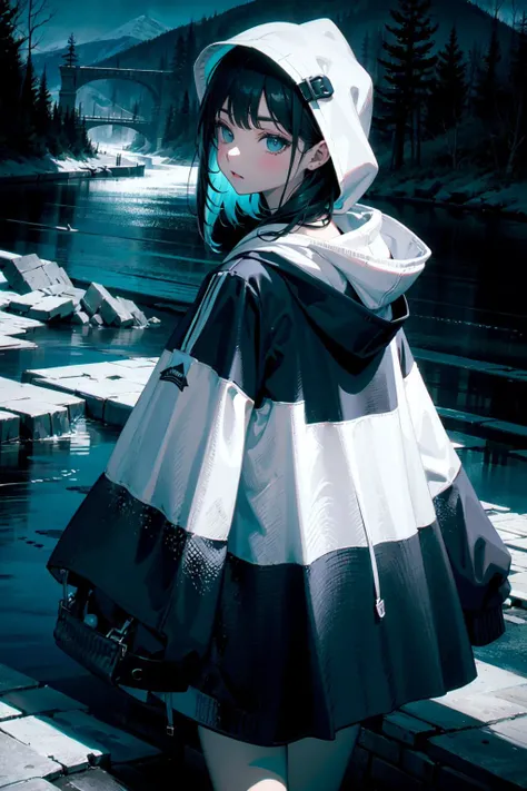 <lora:edgFantasyHoodies:0.8> edgFD,(stripe art hoodie ,white and black theme hoodie:1.6) , fantasy_dress, edgFD_hoodie,
1girl,
(beside the stream in the mountains,cobblestone floor:1.5),(masterpiece, best quality, ultra detailed, hyper realistic, photo), delicate pattern, detailed background, super fine concept art,(darkness:1.4), dynamic lighting, faint light,high-contrast, (mysterious:0.8), (dark blue theme:1.3),ethereal, truth,