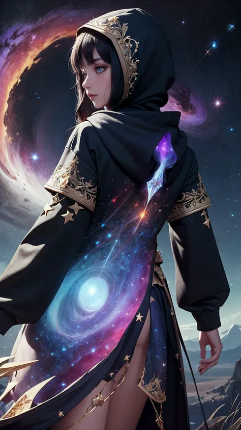 <lora:edgFantasyHoodies:1>, edgfd, (hoodie:1.1), fantasy dress, edgfd hoodie, fantasy, magic, cosmic, official wallpaper, a hoodie with a lot of stars on it, cosmic hoodie, aura, god, divine, goddess, glow, glowing, glowing eyes, from behind,, (masterpiece, high quality, best quality:1.3), Detailed, (everything Detailed), <lora:more_details:0.2>, <lora:add_detail:0.2>, <lora:detail_slider_v4:0.2>,