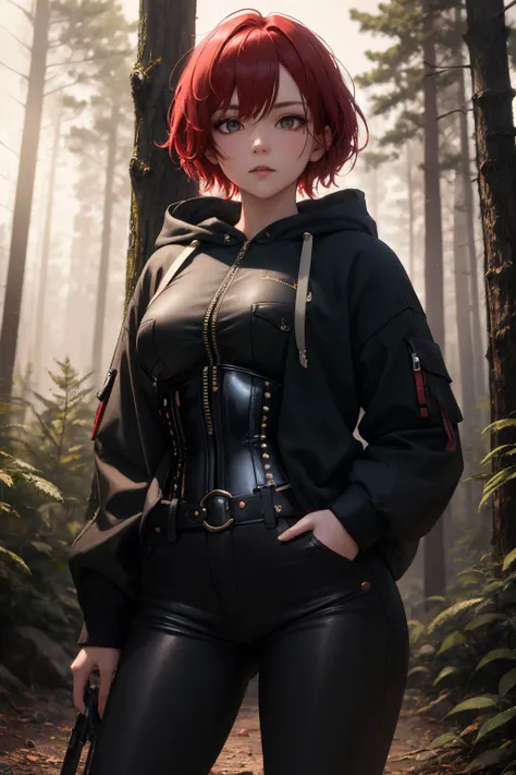 1girl,(looking at viewer:1.2),<lora:edgCorsetHoodies:1>,edgCorset,hoodie,(red hair:1.1),short hair,black pants,hand in pocket,
(outdoors:1.1),(forest:1.1),(dark theme:1.1),BREAK Ultra-detail,(highres:1.1),best quality,(masterpiece:1.3),cinematic lighting,posing for a picture,wilds,