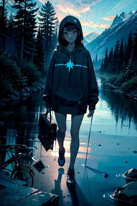 <lora:edgFantasyHoodies:0.8> edgFD,(a hoodie with a lot of stars on it,cosmic hoodie,:1.6) , fantasy_dress, edgFD_hoodie,
1girl,
(beside the stream in the mountains,cobblestone floor:1.5),(masterpiece, best quality, ultra detailed, hyper realistic, photo), delicate pattern, detailed background, super fine concept art,(darkness:1.4), dynamic lighting, faint light,high-contrast, (mysterious:0.8), (dark blue theme:1.3),ethereal, truth,