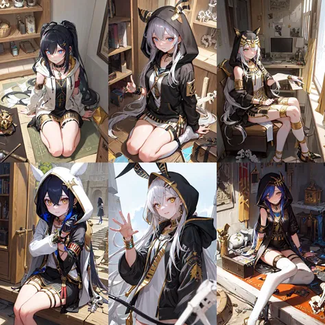 (otherworldly, otherworldly atmosphere, otherworldly appearance), highly insanely detailed, masterpiece, top quality, best quality, highres, 4k, 8k, RAW photo, collar, earrings, jewelry, necklace, armlet,
(long_hair, long hair, random colors cloth, random colors hair, random long hair, dynamic hair, glowing hair, hair over one eye),
(eyelashes, eyeliner, eyeshadow, eyelashes),
makeup,
(dynamic pose), (dynamic weather), (dynamic background), nsfw,
((ancient egyptian theme)), golden ornaments,
1girl, (portrait),
hoodie, (edgBones, ancient egyptian theme edgBones, a woman in a hoodie made of bones, wearing edgBones:1.4),
<lora:edgBoneHoodies:0.7>,
BREAK, (fantasy world)