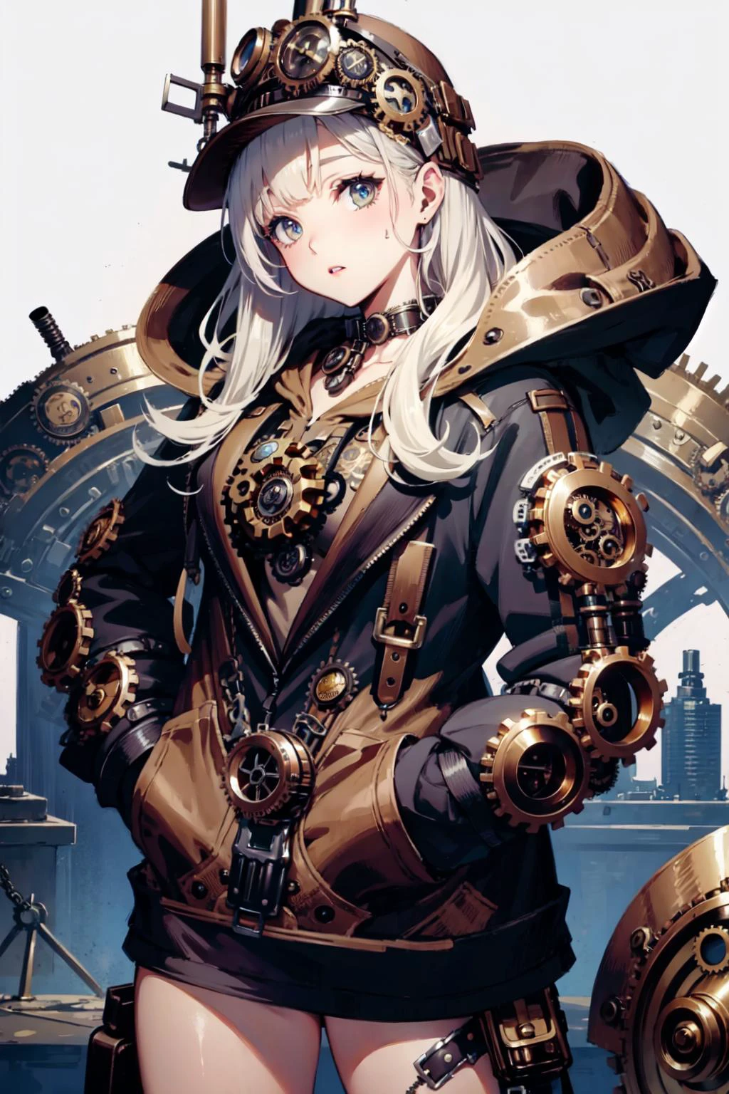 <lora:edgFantasyHoodies:0.8> edgFD,( Steampunk theme design hoodie,Steampunk theme hoodie,:1.6) , fantasy_dress, edgFD_hoodie,
1girl,hands in pockets