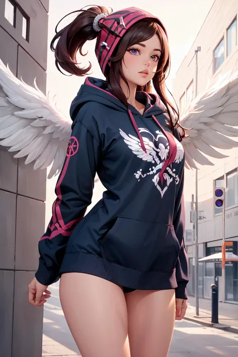 Highly detailed, High Quality, Masterpiece, beautiful, carmenIbanez, <lora:Char_StarshipTroopers_CarmenIbanez:1>, hoodie, wearing [walkure_armor, viking|hoodie], WINGS, viking, hoodie, [woman|walkure], <lora:Outfit_HoodiesValkyrie:0.75>