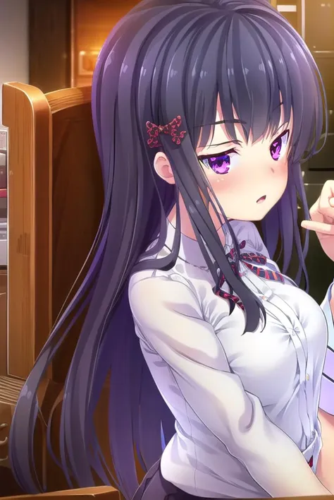 zakuronanase, <lyco:zakuronanase-lyco-nochekaiser:1>,
zakuro nanase, long hair, black hair, hair ornament, (purple eyes:1.1), hair bow, bangs, blunt bangs,
BREAK shirt, school uniform, white shirt, frills, red bow, plaid, center frills, plaid bow,
BREAK indoors, classroom,
BREAK looking at viewer, (cowboy shot:1.5),
BREAK <lyco:GoodHands-beta2:1>, (masterpiece:1.2), best quality, high resolution, unity 8k wallpaper, (illustration:0.8), (beautiful detailed eyes:1.6), extremely detailed face, perfect lighting, extremely detailed CG, (perfect hands, perfect anatomy),