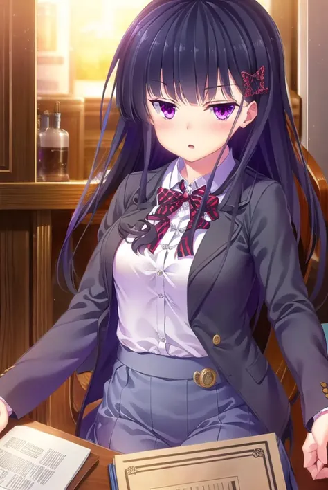 zakuronanase, <lyco:zakuronanase-lyco-nochekaiser:1>,
zakuro nanase, long hair, black hair, hair ornament, (purple eyes:1.1), hair bow, bangs, blunt bangs,
BREAK shirt, school uniform, white shirt, frills, red bow, plaid, center frills, plaid bow,
BREAK indoors, classroom,
BREAK looking at viewer, (cowboy shot:1.5),
BREAK <lyco:GoodHands-beta2:1>, (masterpiece:1.2), best quality, high resolution, unity 8k wallpaper, (illustration:0.8), (beautiful detailed eyes:1.6), extremely detailed face, perfect lighting, extremely detailed CG, (perfect hands, perfect anatomy),