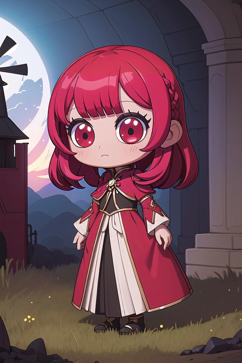 (masterpiece, best_quality, ultra-detailed, immaculate:1.3), epic, illustration, welcoming, 1girl, death knight, glowing crimson hair, Pulled Back Bob,medium hair, (full body:1.3), [:creative costume design:0.2], , in a American field of windmills, at the top of a Brazillian lighthouse, bombshell hair, deep platinum hair, Cornrows, animal pose<lyco:EnvyCuteMix17:1>