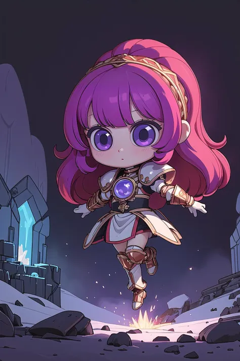 (masterpiece, best_quality, ultra-detailed, immaculate:1.3), epic, illustration, arctic heavy knight  , armor, bright red hair, Braided Headband,curly hair, long hair, jumping, in a radioactive, contemporary bunker ("at the Wondrous Megalopolis, Luminescent":1.2), in a dark valley, bombshell hair, purple hair, Waist Length Hair, forehead-to-forehead<lyco:EnvyCuteMix17:1>