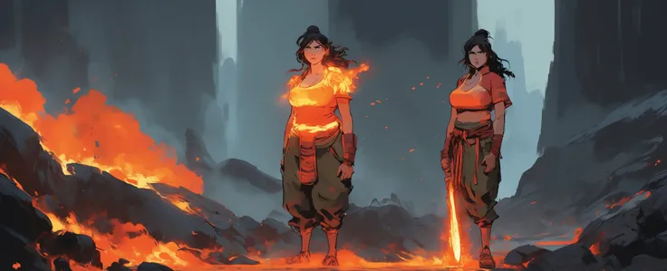 a colorful acrylic painting, storyboard sketch of extreme face close-up of a statuesque Brazilian (busty and curvy:2) woman with a tired expression, portrait, (imperial chinese theme:1.1) (glowing fiery eyes:1.05), primal fiery fighter, [heavy armor:molten rock:2], covered in molten rock, magma, cracks, heat, dynamic pose, glowing aura, firestorm in background, , cinematic cataclysmic atmosphere, <lora:storyboard sketch:0.5>. a mysterious impasto acrylic painting, palette knife, visible brush strokes, in the style of makoto shinkai and jamie wyeth and james gilleard and edward hopper and greg rutkowski and studio ghibli and genshin impact