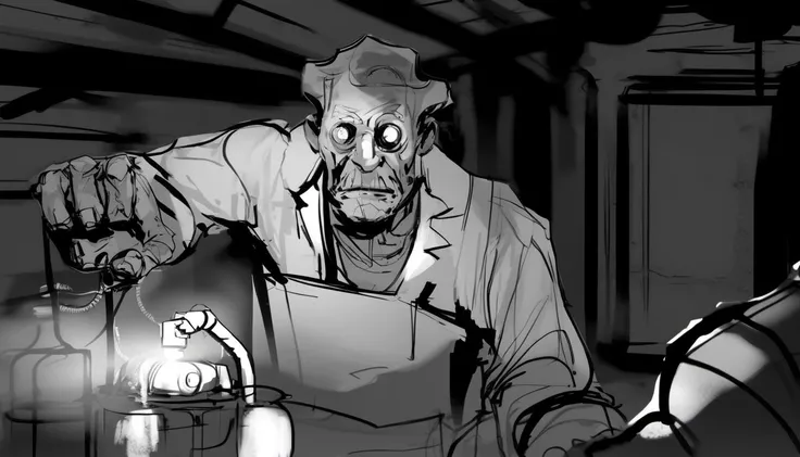 There is a drawing of a woman in a kitchen with a knife, Sardax, em uma cozinha, jogo de aventura apontar e clicar, Uzumaki de Junji Ito, inspirado em Junji Ito, Sutil Junji Ito, Terror de videogame indie, na cozinha, ainda de filme de terror animado, arte de junji ito, estilo junji ito
