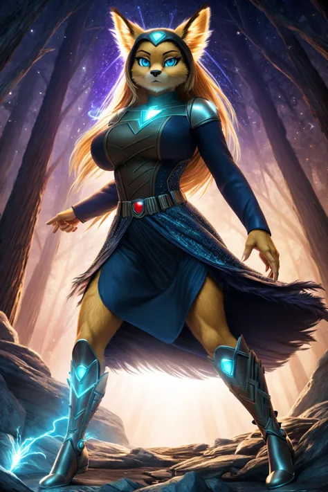 <lora:angela_cross-06:1>, (angelacross:1.2), (angela cross:1.2), lombax, solo, long hair, stripes, electric blue eye, large breast,
(ultra detailed fluffy fur:1.2),
female,looking at viewer, sexy sorceress dress, action pose,
masterpiece:1.2), (highly detailed:1.2), (intricate:1.2), (best quality:1.2), 8k, cinematic summer light, vivid colors,
magical temperate forest, sparkles