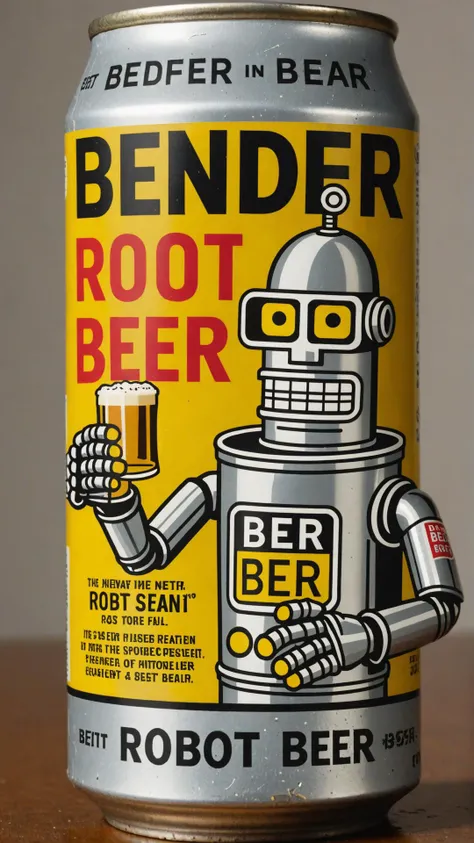 photo of Bender in beer can with text that says "robot beer"