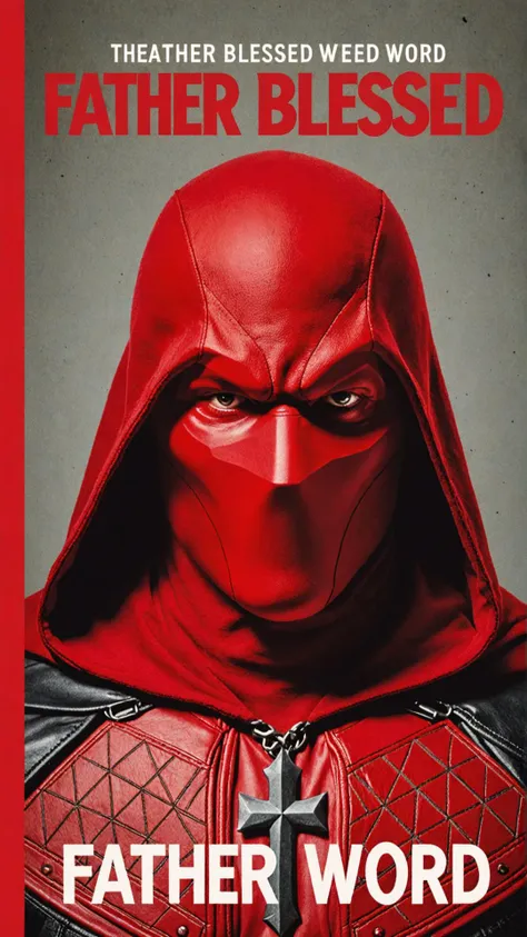 Photo of red hood with text that says "father blessed word"