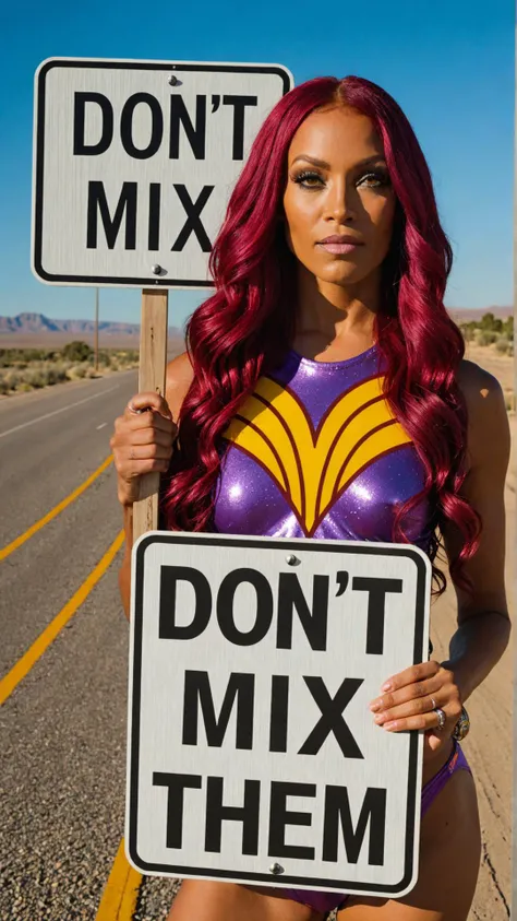 Photo of starfire with road sign that says "don't mix them"