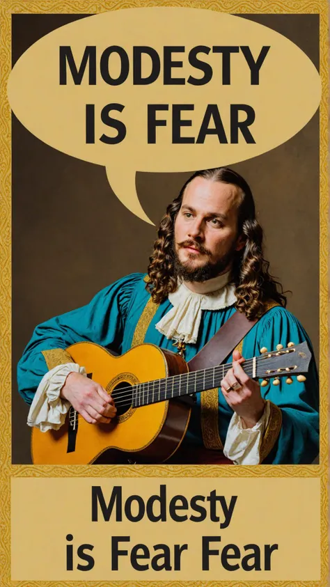 Photo of Bard with text bubble that says "modesty is fear"