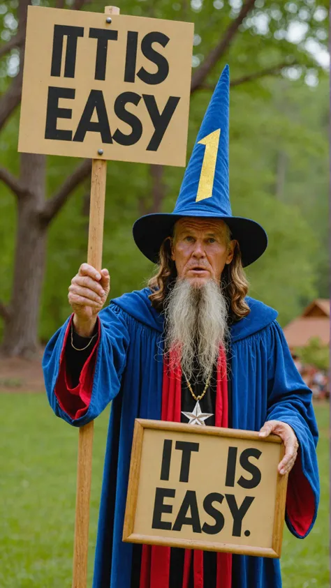 Photo of Sorcerer with sign that says "it is easy"