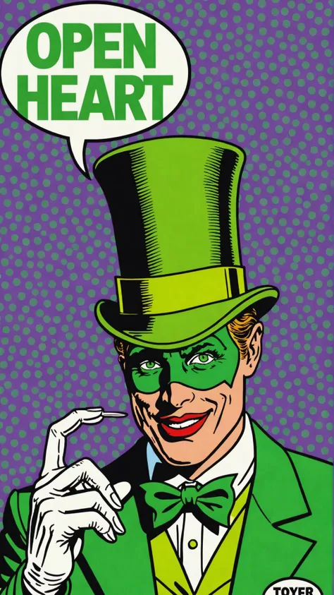 Photo of riddler with text bubble that says "open your heart"