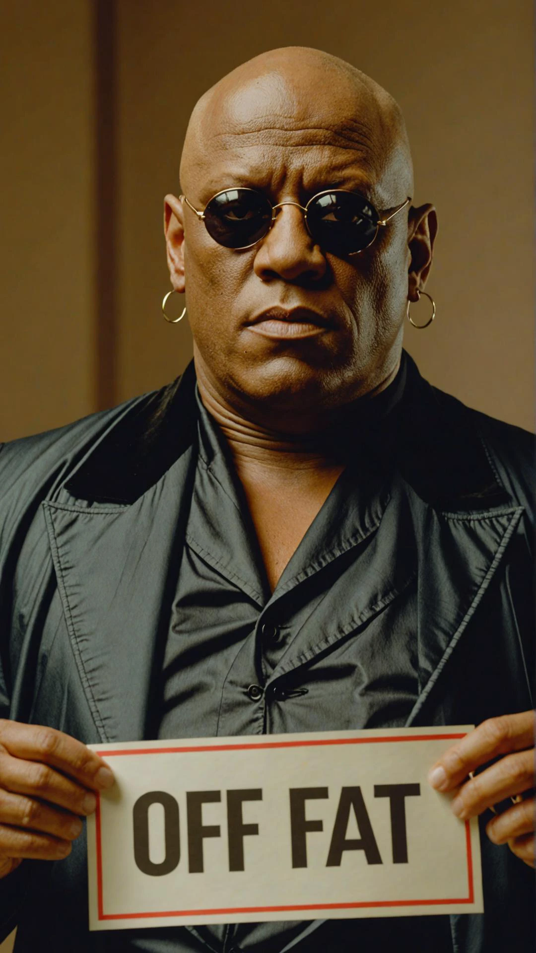 Photo of Morpheus with banner that says "off fat"