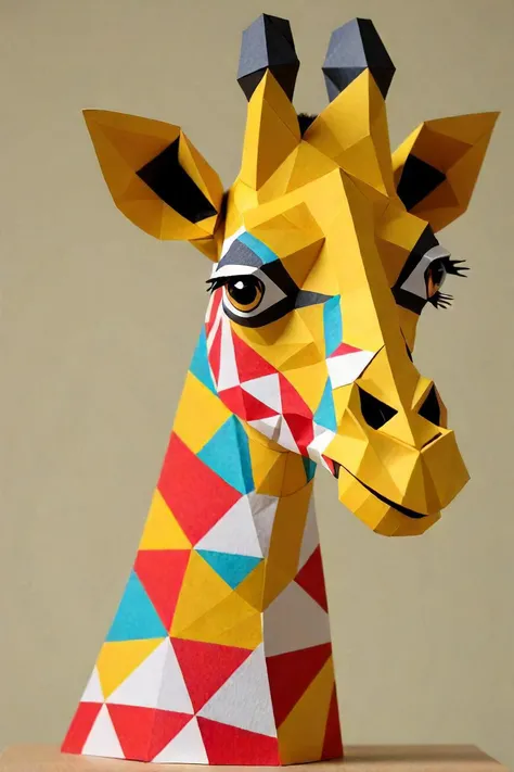 a close up of a giraffe made out of paper and tape, a surrealist sculpture inspired by leo goetz, featured on polycount, arabesque, alpaca sculpture, holly herndon origami statue, sofie the giraffe