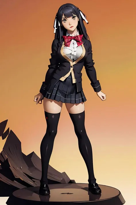 (masterpiece, best quality), <lora:itsugayakanade-nvwls-v1:1> itsugayakanade, hair ribbon, black blazer, red bowtie, yellow cardigan, plaid skirt, black thighhighs