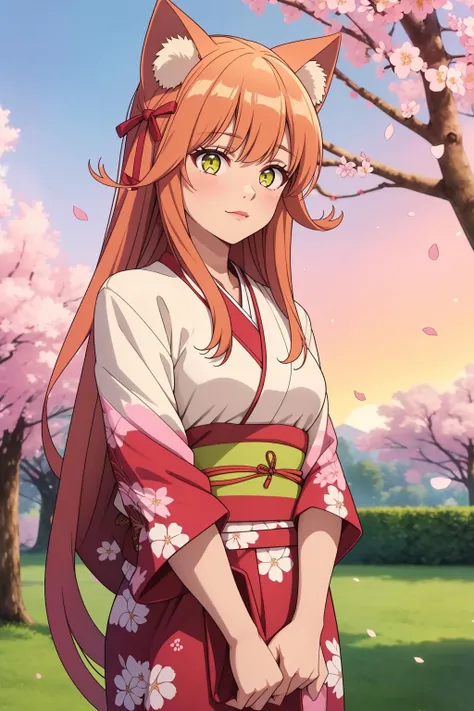 1girl, solo, beautiful adult mature woman age 30, standing, high quality, best quality, high detail, highres, 4k <lora:Char_btamer-Kanade:0.55> kanade, pink white black Japanese kimono, traditional design, submissive pose, serene garden setting, cherry blossoms, sunset hues, vibrant, detailed, 8k resolution,