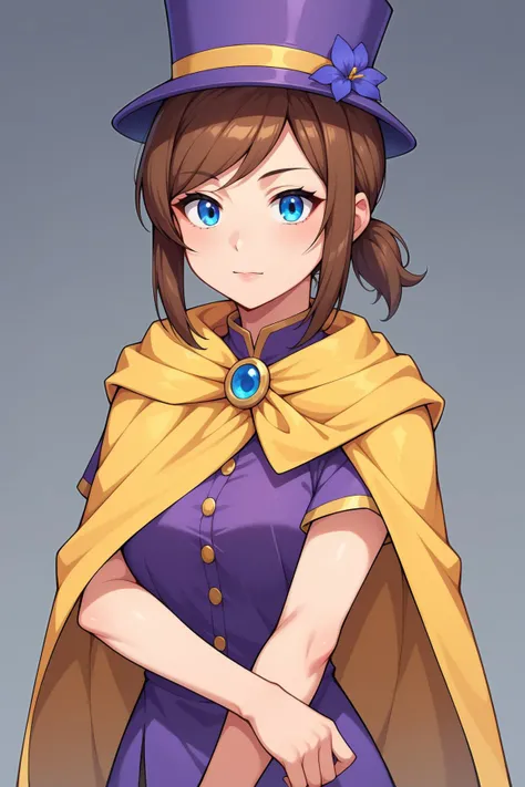 score_9, score_8_up, score_7_up, rating_explicit, source_anime, source_cartoon, pretty, perfect detailed, detailed face, detailed eyes, beautiful eyes,  zPDXLpg, 1girl, solo,
 <lora:Hat_???:0.3> brown hair, short ponytail, swept bangs, long sideburns, blue eyes, purple top hat with gold line, yellow cape,, <lora:neg4all_bdsqlsz_xl_V91:1>, <lora:neg4all_bdsqlsz_xl_V91:1>
