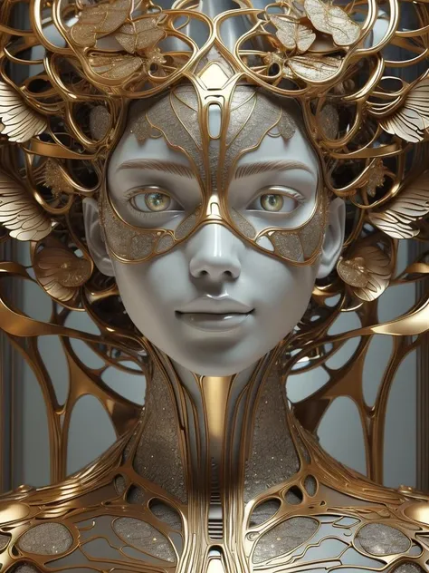 photo, 8k portrait of beautiful cyborg with brown hair, intricate, elegant, highly detailed, majestic, digital photography, art by artgerm and ruan jia and greg rutkowski surreal painting gold butterfly filigree, broken glass, (masterpiece, sidelighting, finely detailed beautiful eyes: 1.2), hdr, realistic, high definition
