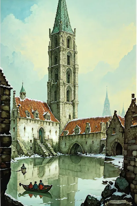 (masterpiece, top quality, best quality, official art, beautiful and aesthetic:1.2), a stone tower, Anton Pieck style <lora:Anton_Pieck_Style:1.0>