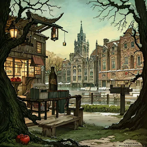 (masterpiece, top quality, best quality, official art, beautiful and aesthetic:1.2), an apple tree, Anton Pieck style <lora:Anton_Pieck_Style:1.0>