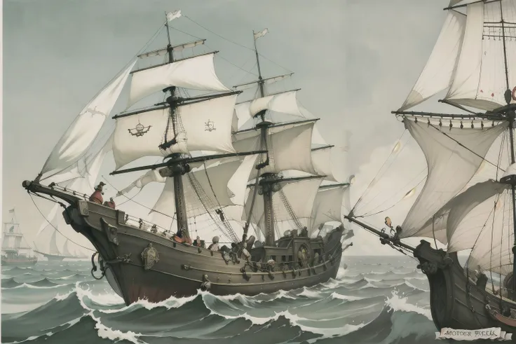 (masterpiece, top quality, best quality, official art, beautiful and aesthetic:1.2), a pirate ship on the ocean, Anton Pieck style <lora:Anton_Pieck_Style:1.0>