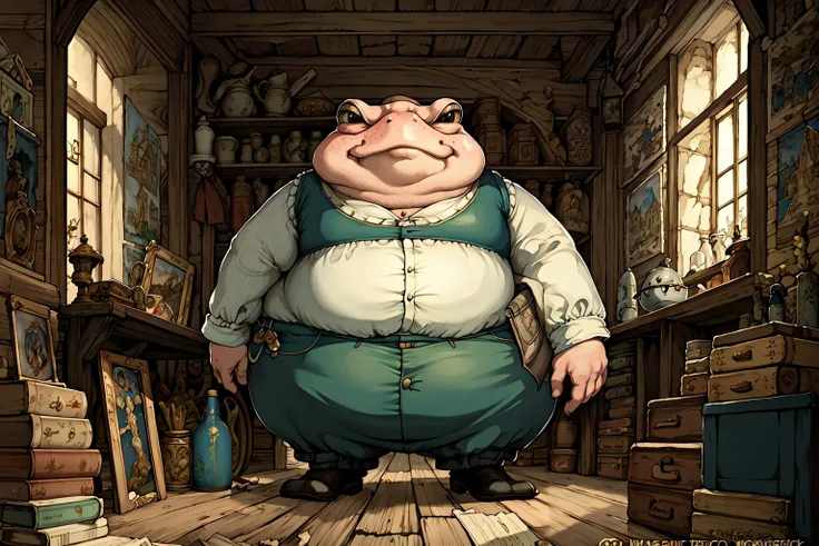 (masterpiece, top quality, best quality, official art, beautiful and aesthetic:1.2), a fat ugly toad, Anton Pieck style <lora:Anton_Pieck_Style:1.0>