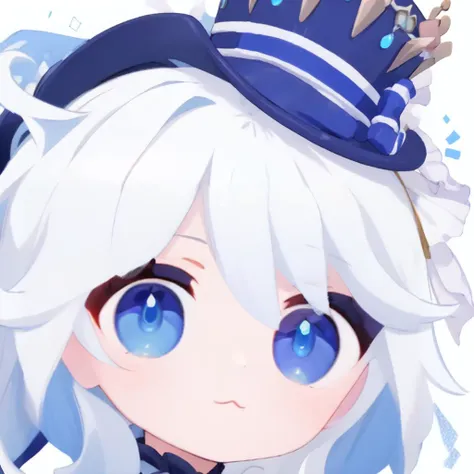 <lora:512-ding:0.9>,1girl,solo,chibi,close-up,<lora:Char-Genshin-Furina-v2:1>, furina \(genshin impact\),heterochromia,top hat,blue jacket,ascot,