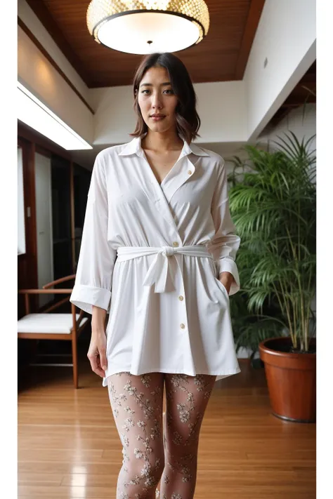 photograph, fashion editorial style, cinematic, <lora:miz_asahi_lora:0.9> 25-year-old japanese-woman, wearing white-dress, simple pattern, panty-hose underneath, standing in an opulent modern hall, walking, 35mm photograph, film, bokeh, professional, 4k, highly detailed, casual-clothing, trendy, stylish, editorial, magazine style, professional, highly detailed