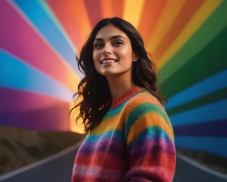 morena_baccarin, <lora:MorenaBaccarinXL:1>, snapshot aesthetic, dramatic lighting, color cannon explosion, savage smile, paint on body, rainbow collored sweater,splash, particles, dynamic background,, (masterpiece, best quality, ultra-detailed, best shadow), high contrast, (best illumination), ((cinematic light)), colorful, hyper detail, dramatic light, intricate details, (1 girl, solo) , ultra detailed artistic photography, dreamy, backlit, shadows, ultra high definition, 8k, ultra sharp focus, ultra high quality model, soft lighting, film photography, analogue photography, hyperrealism,