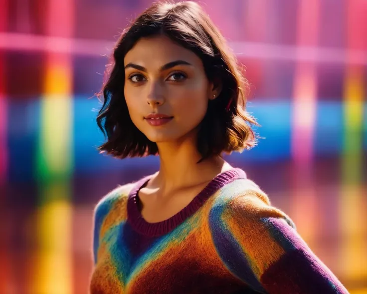morena_baccarin, <lora:MorenaBaccarinXL:1>, snapshot aesthetic, dramatic lighting, color cannon explosion, savage smile, paint on body, rainbow colored sweater,splash, particles, dynamic background,, (masterpiece, best quality, ultra-detailed, best shadow), high contrast, (best illumination), ((cinematic light)), colorful, hyper detail, dramatic light, intricate details, (1 girl, solo) , ultra detailed artistic photography, dreamy, backlit, shadows, ultra high definition, 8k, ultra sharp focus, ultra high quality model, soft lighting, film photography, analogue photography, hyperrealism,