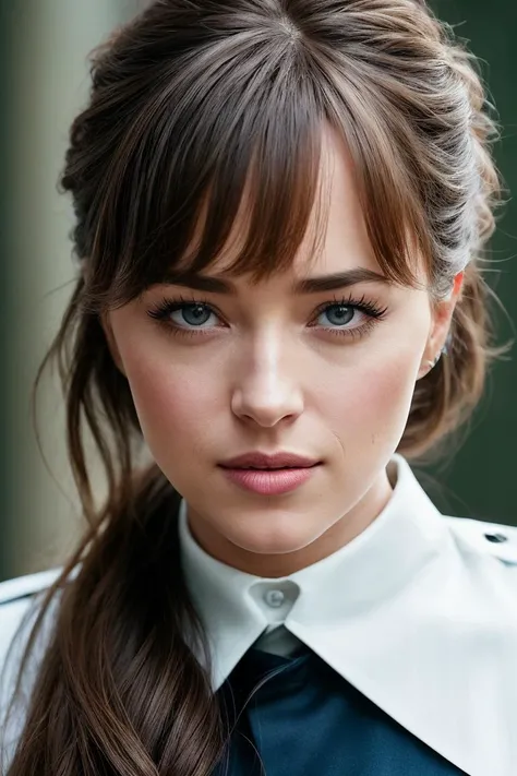 photo of beautiful (dakjohnson:0.99), a woman in a (guard tower:1.1), perfect hair, hair upsweep updo, wearing (workwear:1.2), modelshoot style, (extremely detailed CG unity 8k wallpaper), professional majestic (photography by tim walker:1.1), (Yashica T4 Camera), 24mm, exposure blend, hdr, faded, extremely intricate, High Detail, Sharp focus, dramatic, soft cinematic light, (looking at viewer), (detailed pupils), cute smile, 24mm, 4k textures, soft cinematic light, adobe lightroom, photolab, elegant, ((((cinematic look)))), soothing tones, insane details, hyperdetailed, low contrast