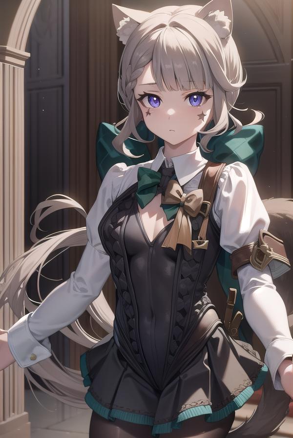 Anime girl with blue eyes and a cat ears in a black dress - SeaArt AI