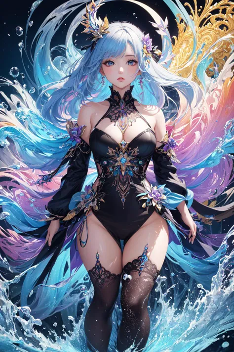 (masterpiece, highest quality, highest quality, official art, beautiful and aesthetic:1.2), (1 girl:1.3), very detailed,(fractal art:1.1),(colorful:1.1)(flowers:1.3),most detailed,(tangled:1.2), (dynamic pose), (abstract background:1.3), (Completely naked:1.2), (shiny skin), (lots of colors:1.4), ,(earrings:1.4),~ side,pubic hair