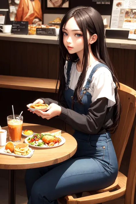 Perfect beautiful woman, lunch at cafe, ultimate artwork