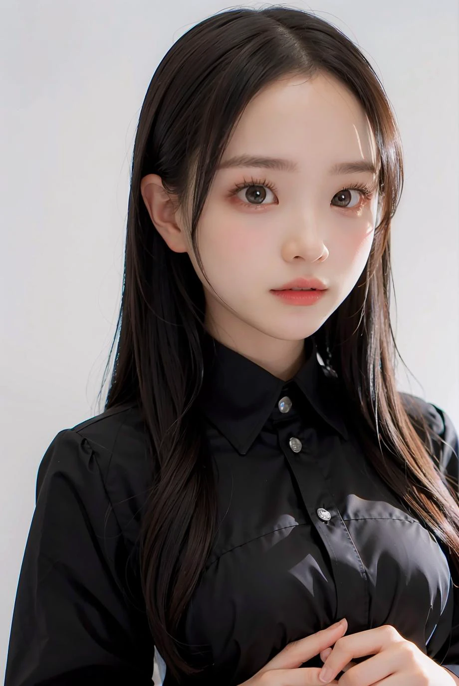 1girl, black formal attire, white background, <lora:kudolala_zeal2-02:1>