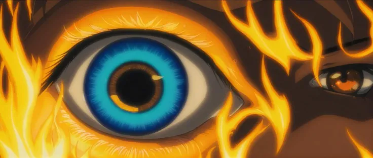 anime artwork of  <lora:Bible Black style:1>
a close up of a demon person's eye with a fire in the background,solo,1boy,yellow eyes,male focus,no humans,colored sclera,magic circle,eye focus eroge,anime,manga,nsfw,cartoon,Adult animation,explicit,Original video animation, Baiburu Burakku style, Bible Black style, anime style, key visual, vibrant, studio anime,  highly detailed