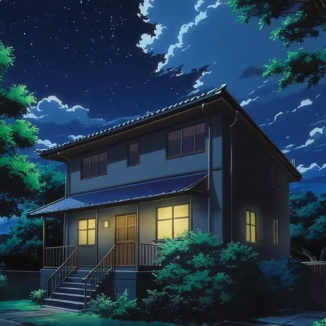 anime artwork of <lora:Bible Black style:1>
a building at night,outdoors,sky,cloud,tree,no humans,window,night,building,night sky,scenery,bush,house eroge,anime,manga,nsfw,cartoon,Adult animation,explicit,Original video animation, Baiburu Burakku style, Bible Black style, anime style, key visual, vibrant, studio anime, highly detailed