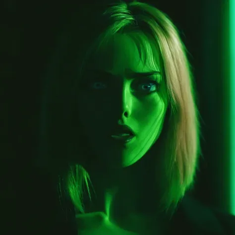 cinematic film still of <lora:Chiaroscuro Lighting Style:0.7>Chiaroscuro Lighting Style
<lora:BB_Reika Kitami:0.8> Reika Kitami:1 blonde sinister woman with blueeyes
dramatic, cinematic, shadow, partially covered in shadow, a woman with long hair and a green light Chiaroscuro Lighting Style, 1girl, solo, long hair, looking at viewer, closed mouth, blurry, blurry background, portrait, freckles, realistic, green theme, shallow depth of field, vignette, highly detailed, high budget, bokeh, cinemascope, moody, epic, gorgeous, film grain, grainy