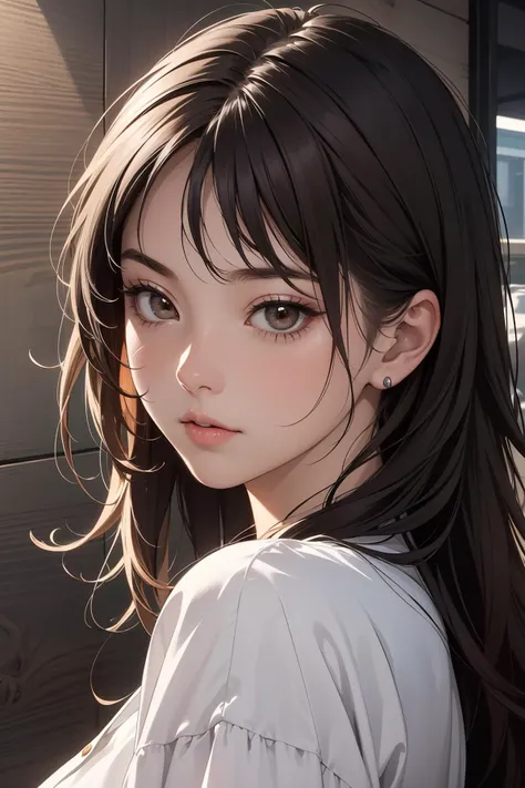 1girl, upper body, (masterpiece, best quality), RAW photo, 16k wallpaper, extremely detailed CG, amazing, ultra detailed, hyperrealistic, official art, High quality texture, incredibly absurdres, highres, 18 years old, cute girl, beautiful face, dark brown eyes