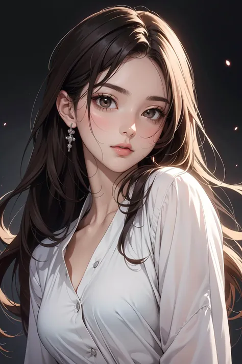 1girl, upper body, (masterpiece, best quality), RAW photo, 16k wallpaper, extremely detailed CG, amazing, ultra detailed, hyperrealistic, official art, High quality texture, incredibly absurdres, highres, 18 years old, cute girl, beautiful face, dark brown eyes