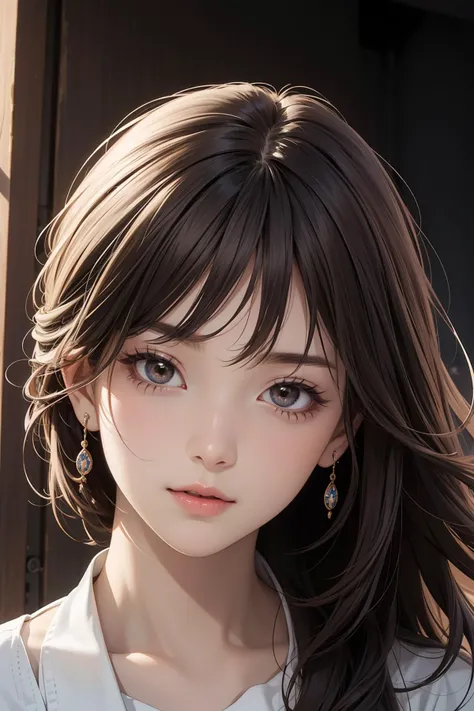 1girl, upper body, best quality, RAW photo, 16k wallpaper, extremely detailed CG, amazing, ultra detailed, hyperrealistic, official art, High quality texture, incredibly absurdres, highres, 18 years old, cute girl, beautiful face, detailed dark brown eyes