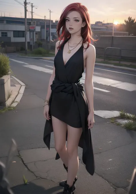 1girl, solo, solo focus, Lili Reinhardt, stunning modern urban upscale environment, ultra realistic, concept art, elegant, highly detailed, intricate, sharp focus, depth of field, (centered image composition), (professionally color graded), HDR, 16K, 32K. Generate a hyper-detailed 8K image showcasing the beauty of a girl. Ensure the photorealistic rendering captures the intricate folds of the fabric and her elegance with precision, taken by Jovana Rikalo, Ralph Gibson, and George Hurrell with Nikon D90, Nikon AF-S 24-70mm f/2.8E ED VR BREAK
(uncensored, wallpaper, best quality, studio quality, highly detailed), (cinematic angle, profile, low key lighting), (outdoor, Trans-Siberian Railway route, As the sun kissed the horizon, casting hues of orange and pink across the sky, our lone wanderer began their journey through the embrace of Mother Nature. Cloaked in a weathered leather jacket, their sturdy hiking boots crunched softly on the gravel path, a symphony of footsteps on the Earth's stage, cloudless,sunset,golden hour,spring) BREAK
(standing, Suspended in mid-air, legs wrapped around the waist of an invisible partner, she embodies the ecstasy of uninhibited pleasure) BREAK
(looking at viewer, Confused, Wide-open eyes, a slightly furrowed brow, and a slightly open mouth), (miaptd, red hair, red eyes, small breasts, black hair:1.3), (kumera clothes, v-neck dress with statement necklace) <lora:10Mia:0.5>