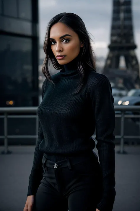 a movie still photograph of beautiful (C4ryn41:1.1) woman,as an (international jewel thief:1.2),wearing (black turtleneck sweater:1.5) and (black cargo jeans:1.4),repelling down the (exterior of an art museum:1.3) with a rope and carbiner,holding a (large red ruby:1.4),at night with lights of (paris skyline in background:1.3),long hair,red lipstick,makeup and eyeshadow,promotional movie photograph,dramatic action pose,(cinematic lighting),sharp focus,detailed eyes,(highly detailed),(HDR),(8k wallpaper),colorful,vivid color,intricately detailed,high contrast,highres,absurdres,hyper realistic,8K UHD DSLR,Fujifilm XT3,filmed in IMAX,exposure blend,extremely intricate,dramatic,(looking at viewer),4k textures,elegant,hyperdetailed,PA7_Portrait-MS,<lora:C4ryn41_06B-000002:1.0>,