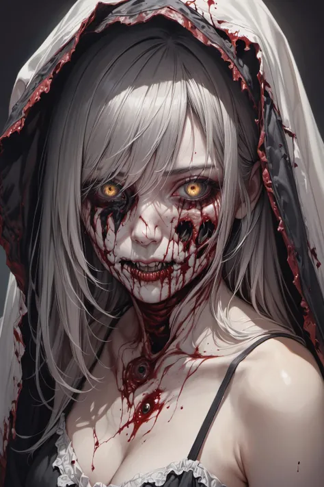 There are a lot of zombies、Dynamic Angle、In an old, dark mansion、Girl、Girl、Short、Younger、Lower  girls、Pussy、Both eyes open、Rotten skin、flat chest、Nipples、forehead、Bloody、Eyes like dead
